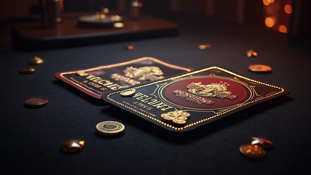 Tabla de bonos y promociones en una mesa de casino oscura