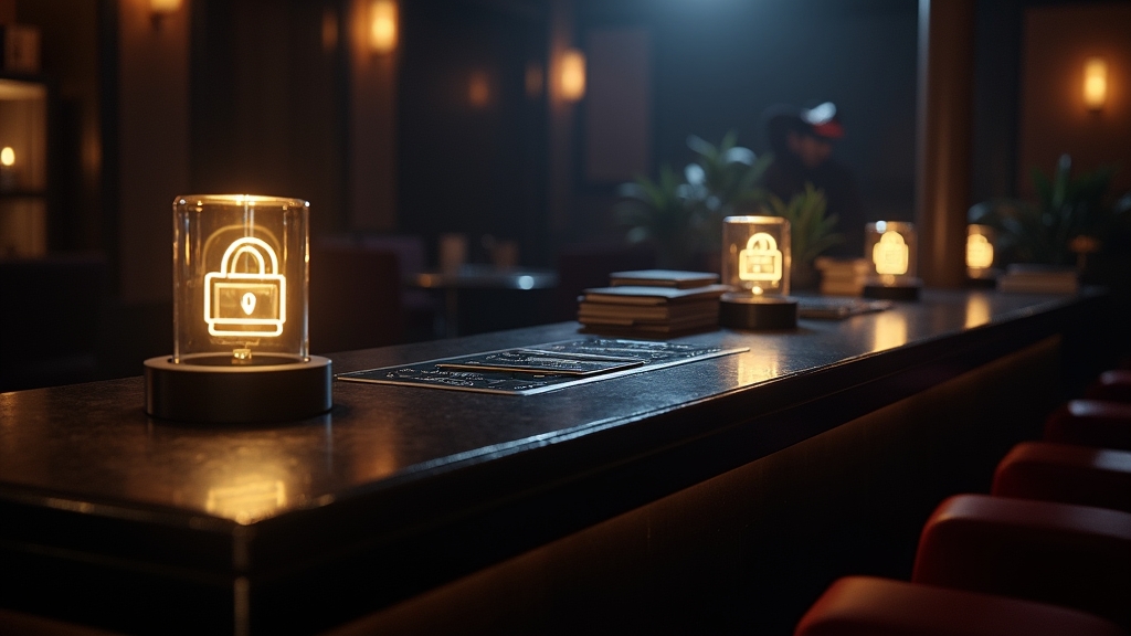Mesa de retiro con métodos de pago iluminados en un casino oscuro